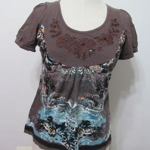 Take Two Brown/Blue Short Sleeve Shirt  Sz M